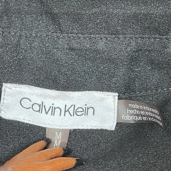 Calvin Klein Polyester Long Sleeve Button Up Black Top Womens Size Medium - Picture 3 of 8